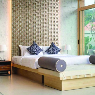 Tête de lit avec panneau bois LAGOS